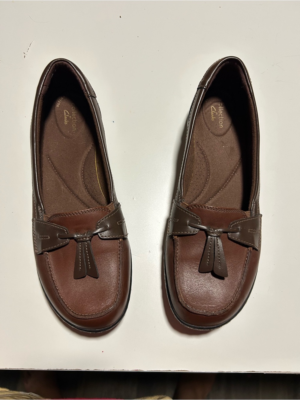 Clarks Brown Leather Tassel Loafers for Women